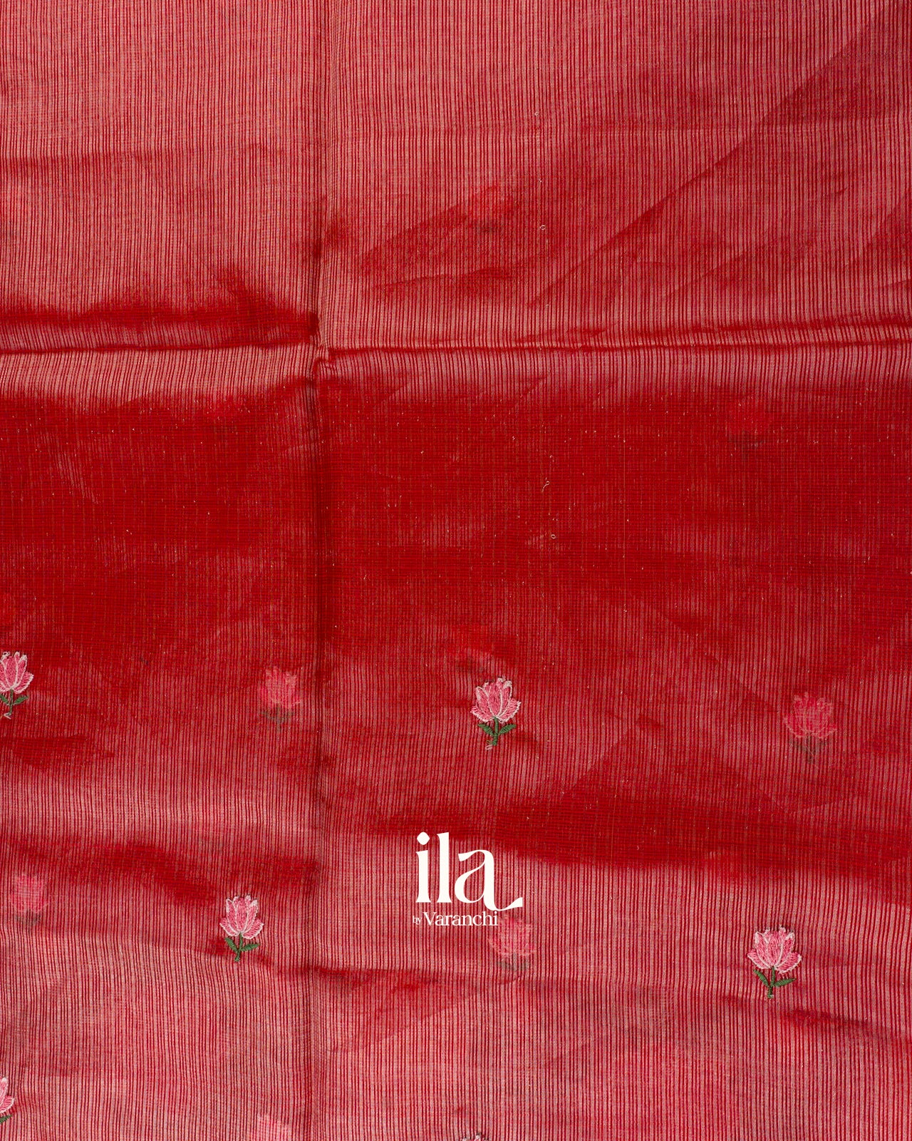Vermilion Red Embroidered Semi Kota Silk Saree