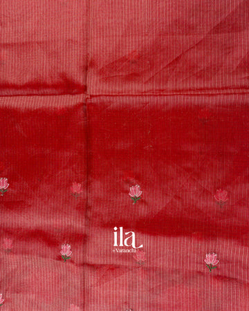 Vermilion Red Embroidered Semi Kota Silk Saree