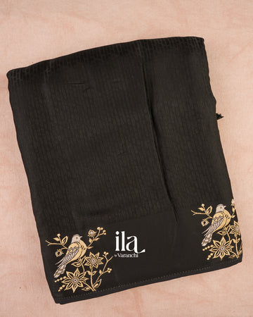 Black Striped Semi Satin Silk Saree