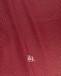 Brick Red Checks and Floral Emboidered Semi Silk Saree