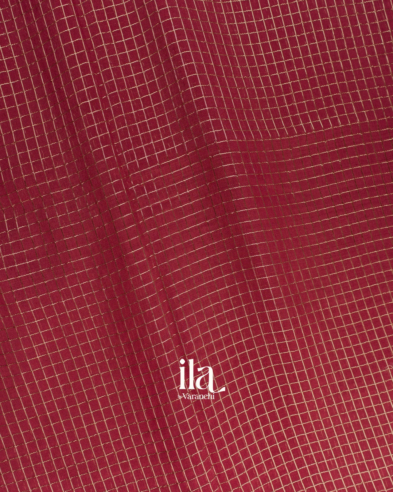 Brick Red Checks and Floral Emboidered Semi Silk Saree