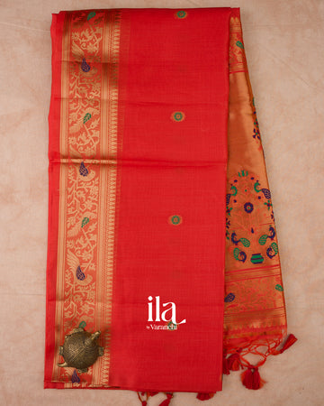 Fire Oranage Paithani Semi Silk Saree