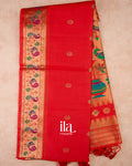 Orange  Paithani Meenakari Semi Silk Saree