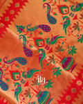 Orange  Paithani Meenakari Semi Silk Saree
