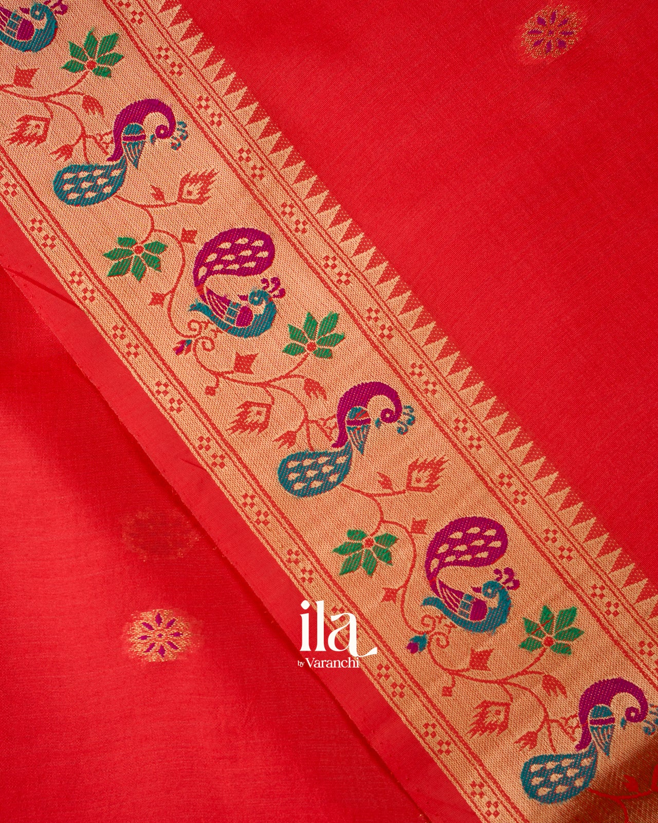 Orange  Paithani Meenakari Semi Silk Saree
