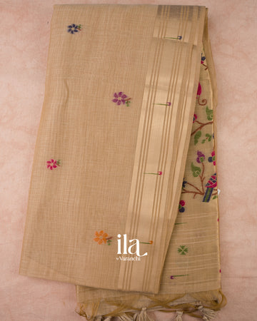 Beige Paithani Semi Cotton Saree