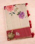 Beige With Brick Red   Digital Printed Semi Tussar Silk Saree  