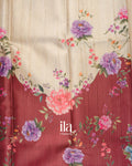 Beige With Brick Red Green Digital Printed Semi Tussar Silk Saree  