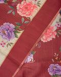 Beige With Brick Red Green Digital Printed Semi Tussar Silk Saree  