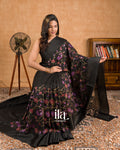 Black Embroidered Semi Tussar Silk Saree