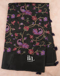 Black Embroidered Semi Tussar Silk Saree