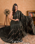 Charcoal Black Embroidered Lehariya Semi Tussar Silk Saree