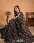 Charcoal Black Embroidered Lehariya Semi Tussar Silk Saree