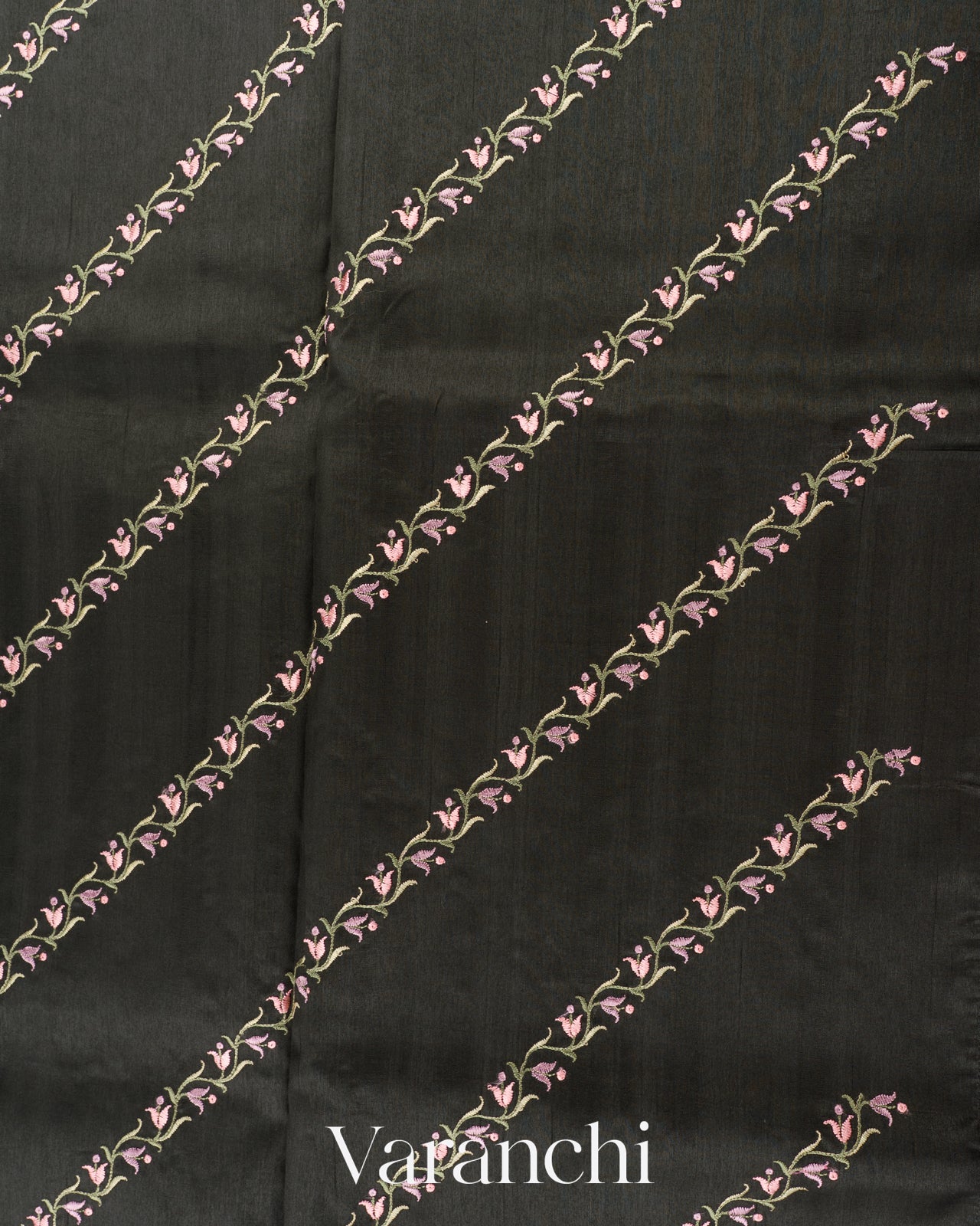 Charcoal Black Embroidered Lehariya Semi Tussar Silk Saree