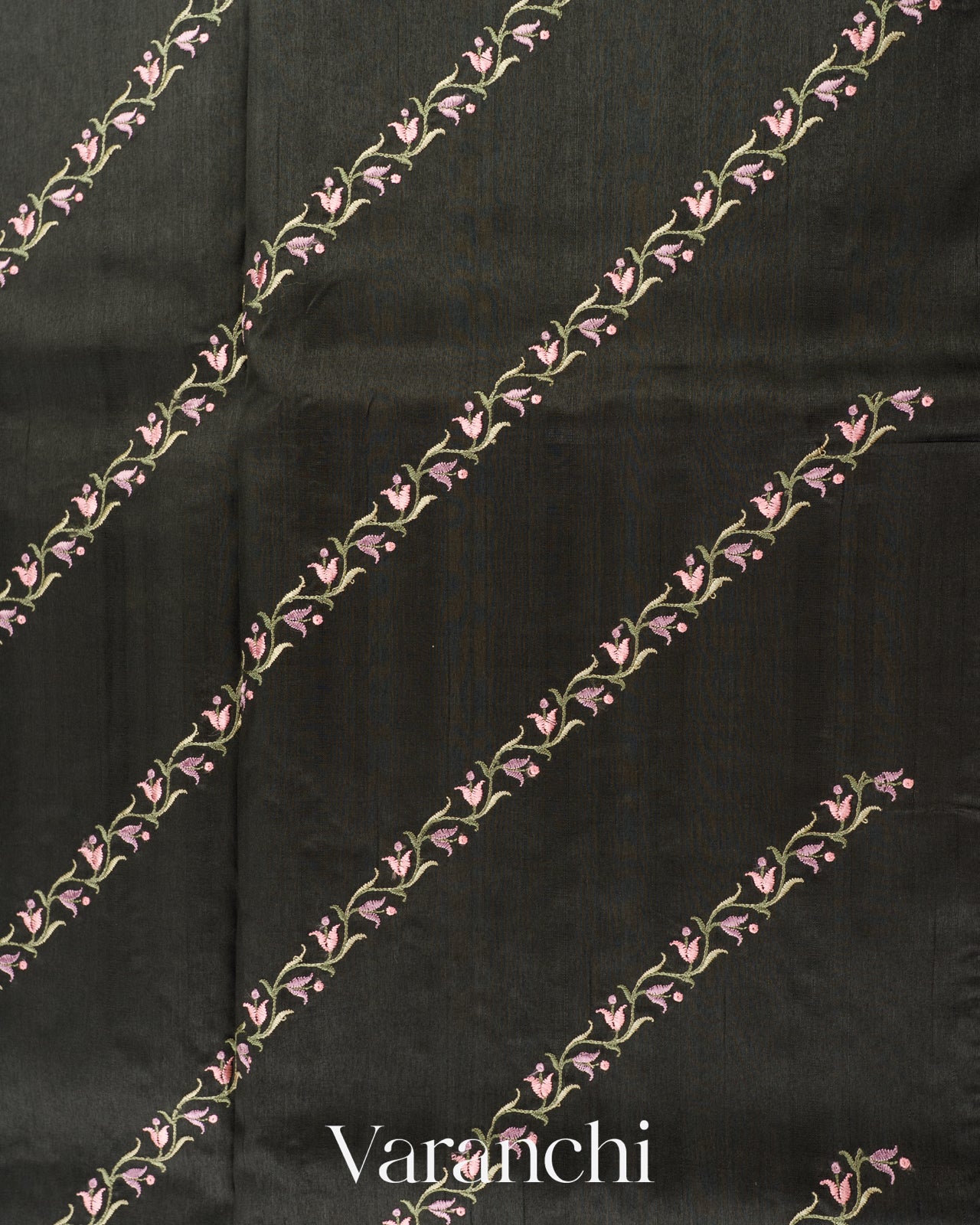 Charcoal Black Embroidered Lehariya Semi Tussar Silk Saree