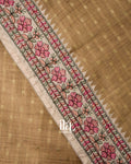  Bronze Brown Floral Embroidered Semi Tussar Silk Saree 