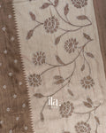 Taupe Brown Floral Applique Semi Tussar Silk Saree 