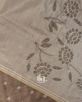 Taupe Brown Floral Applique Semi Tussar Silk Saree 