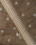 Taupe Brown Floral Applique Semi Tussar Silk Saree 