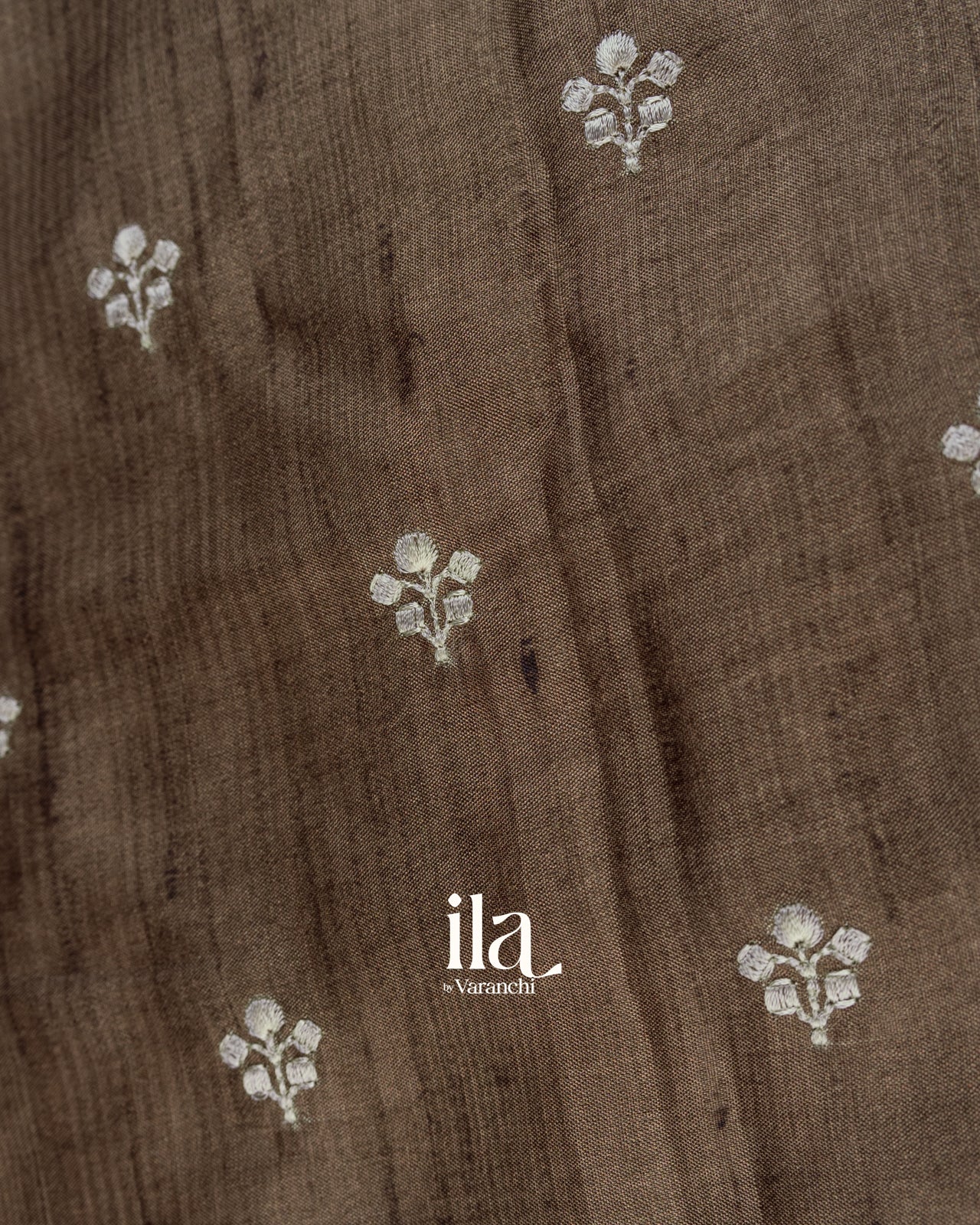 Taupe Brown Floral Applique Semi Tussar Silk Saree 