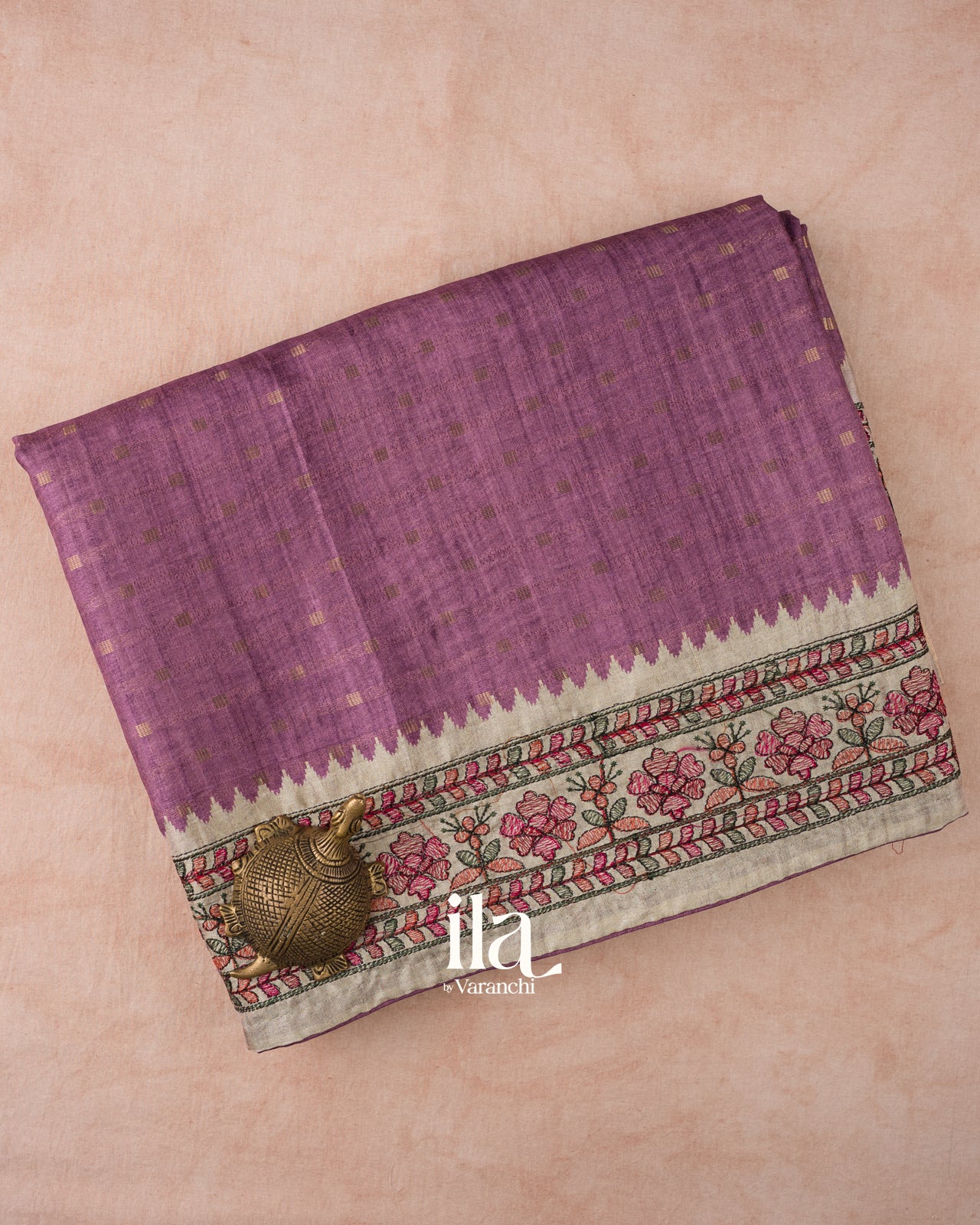 Light Lavender Floral Embroidered Semi Tussar Silk Saree 