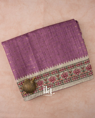 Light Lavender Floral Embroidered Semi Tussar Silk Saree 