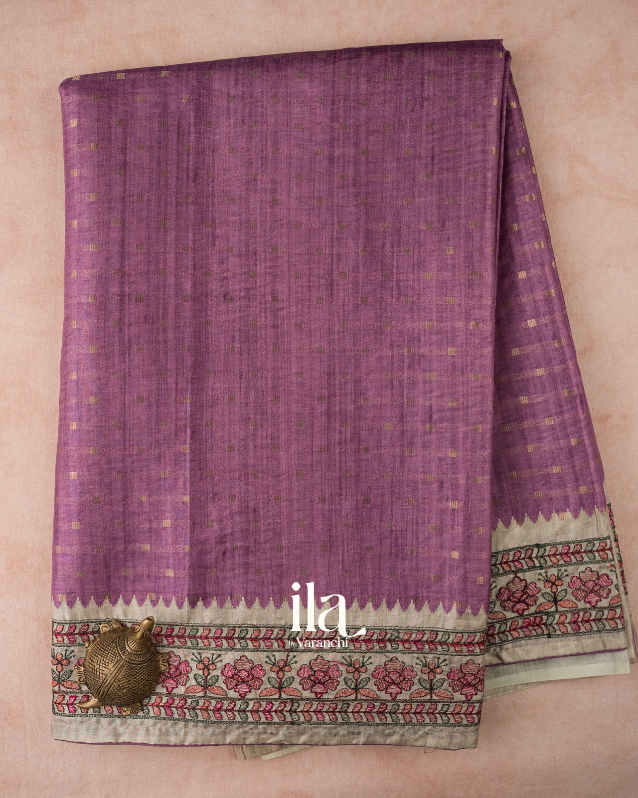 Light Lavender Floral Embroidered Semi Tussar Silk Saree 