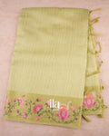 Pistachio Green Embroidered Semi Tussar Silk Saree