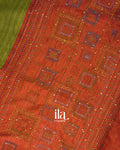 Orange and Mehandi Green Embroidered Semi Tussar Silk Saree 