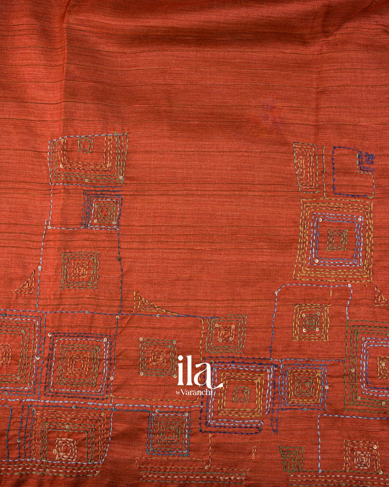 Orange and Mehandi Green Embroidered Semi Tussar Silk Saree 