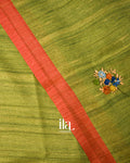 Orange and Mehandi Green Embroidered Semi Tussar Silk Saree 