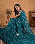 Peacock Blue Embroidered Lehariya Semi Tussar Silk Saree