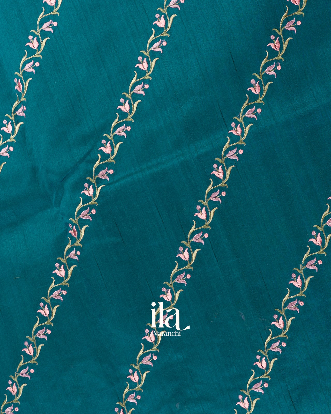 Peacock Blue Embroidered Lehariya Semi Tussar Silk Saree