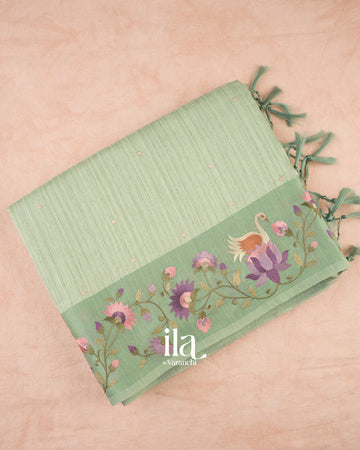 Mint Green Embroidered Semi Tussar Silk Saree