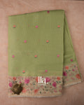 Pista Green Floral Embroidered Semi Kota Silk Saree 