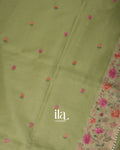 Pista Green Floral Embroidered Semi Kota Silk Saree 
