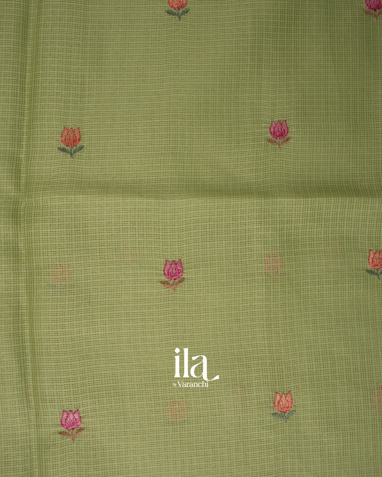 Pista Green Floral Embroidered Semi Kota Silk Saree 