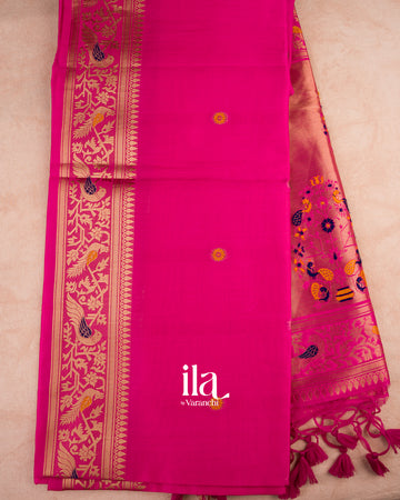 Rani Pink Paithani Semi Silk Saree (blouse shot)