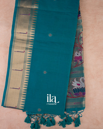 Teal Blue Paithani Semi Silk Saree