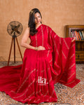 Cherry Red Embroidered Lehariya Semi Tussar Silk Saree
