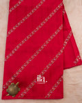 Cherry Red Embroidered Lehariya Semi Tussar Silk Saree