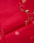 Cherry Red Embroidered Semi Tussar Silk Saree  