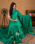 Emerald Green Embroidered Semi Tussar Silk Saree