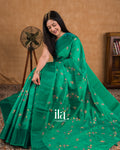 Emerald Green Embroidered Semi Tussar Silk Saree