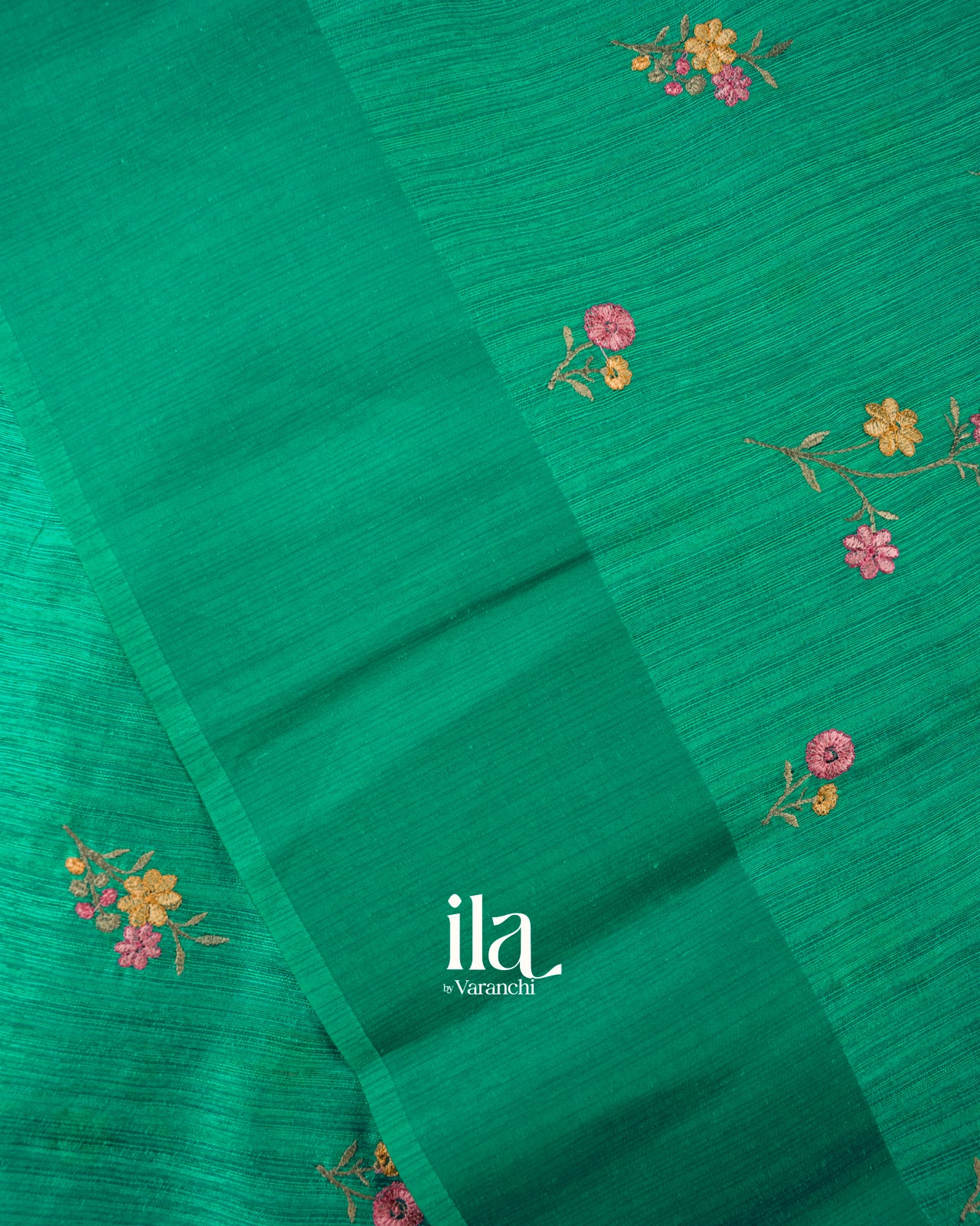Emerald Green Embroidered Semi Tussar Silk Saree
