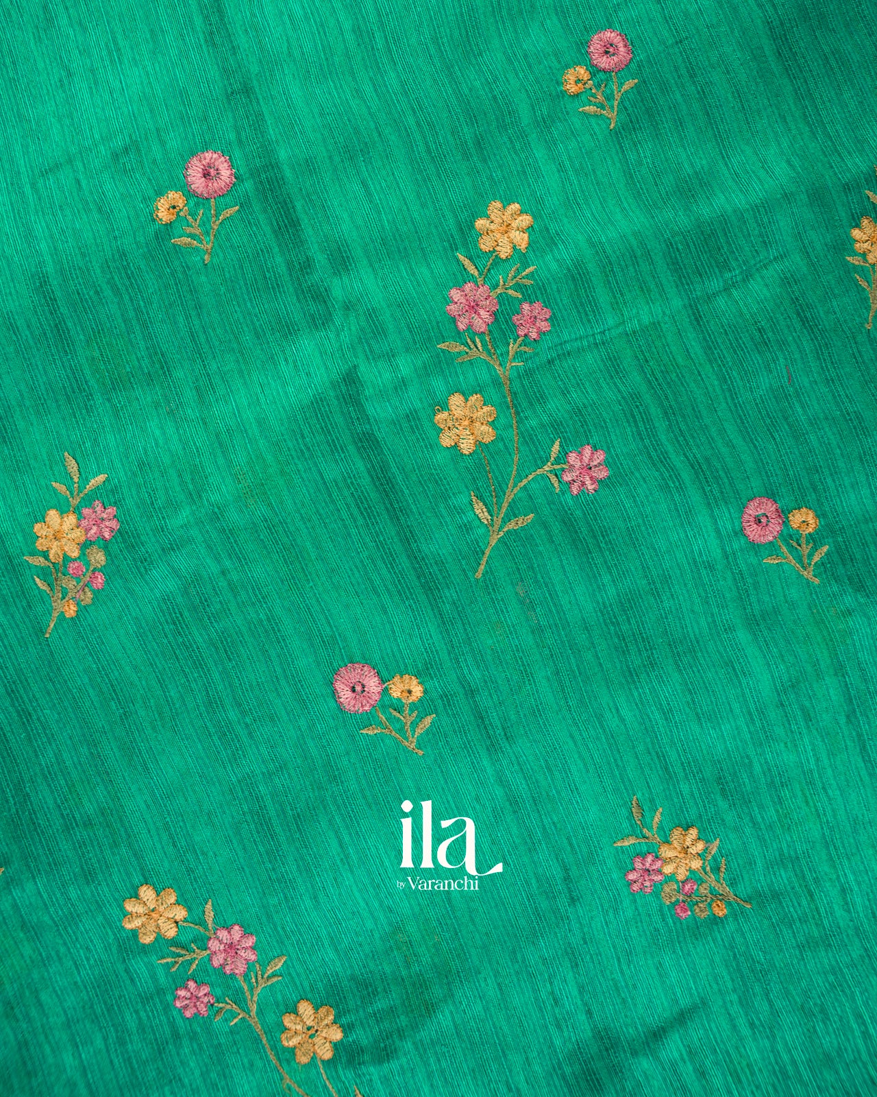 Emerald Green Embroidered Semi Tussar Silk Saree