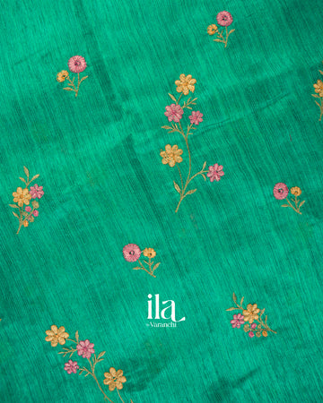 Emerald Green Embroidered Semi Tussar Silk Saree