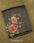 Black Digital Printed and Embroidered Tissue Silk Saree