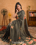 Black Digital Printed and Embroidered Tissue Silk Saree