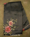 Black Digital Printed and Embroidered Tissue Silk Saree